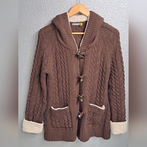 Cabela's Brown Cable Knit Hooded Sweater    Size M - Picture 1 of 8